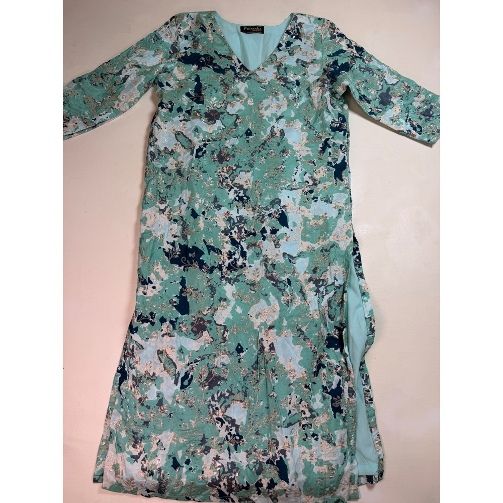 Priyanka Boutique Kurti Women M Mint Green Excellent Gold Embroidered Tunic‎